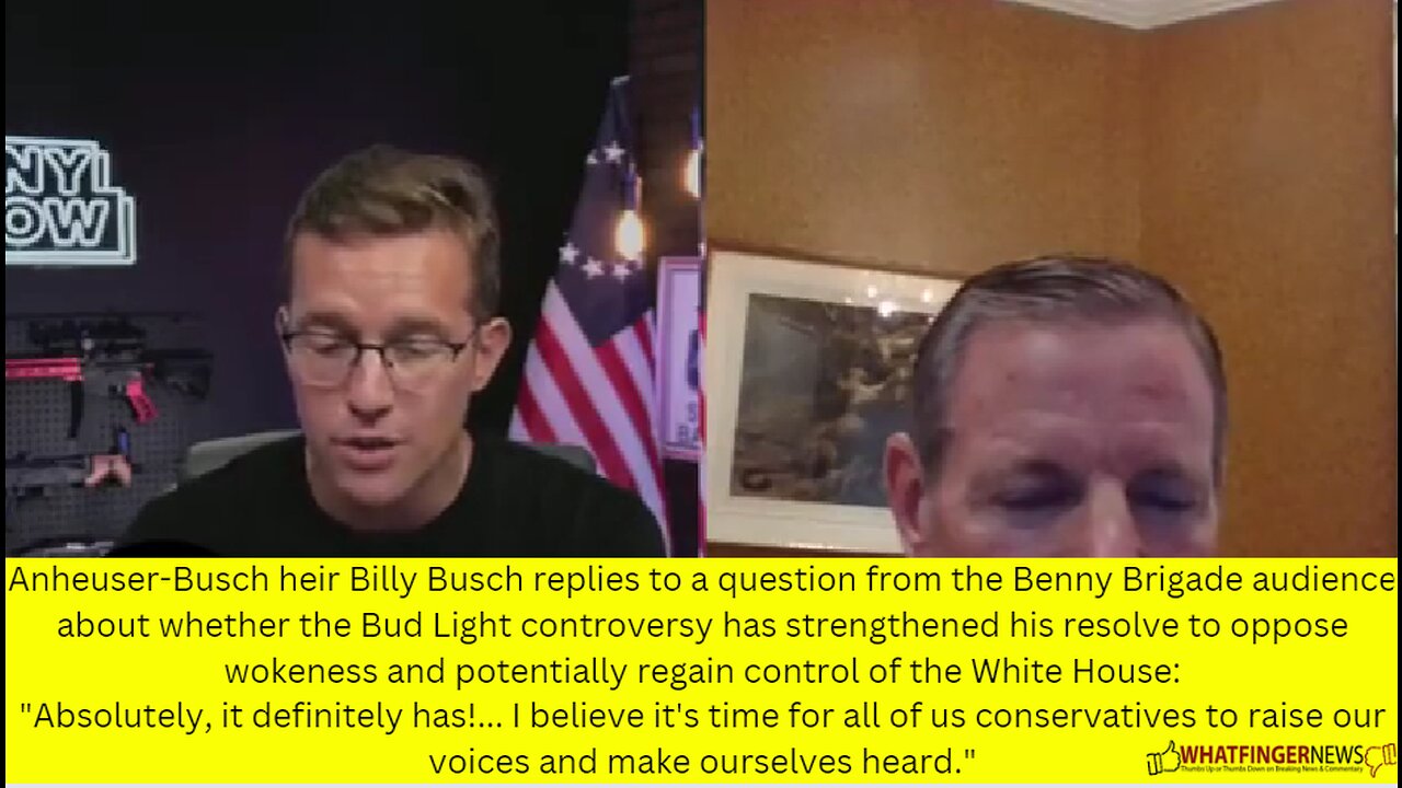 Anheuser-Busch heir Billy Busch replies to a question from the Benny Brigade audience