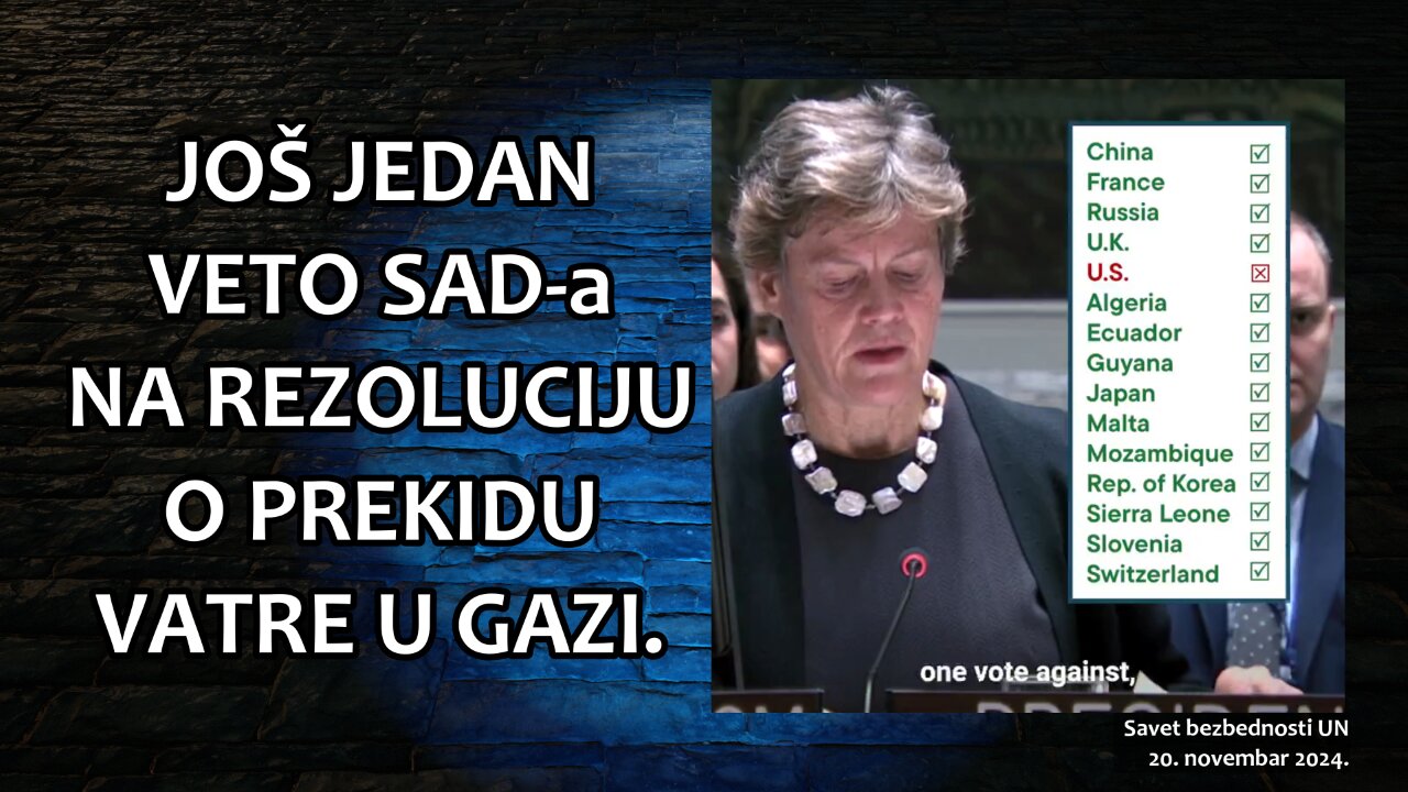 Još jedan veto SAD-a na predlog rezolucije Saveta bezbednosti UN o prekidu vatre u Gazi.