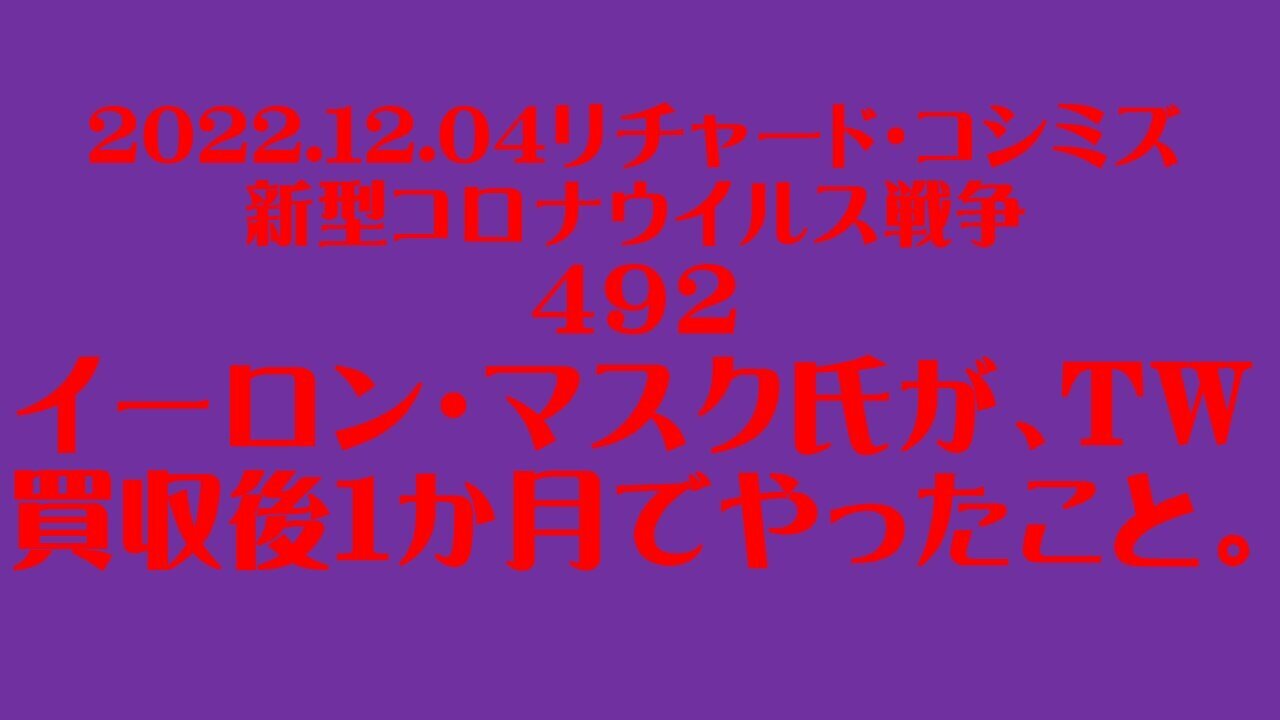 2022.12.04 リチャード・コシミズ新型コロナウイルス戦争４９２