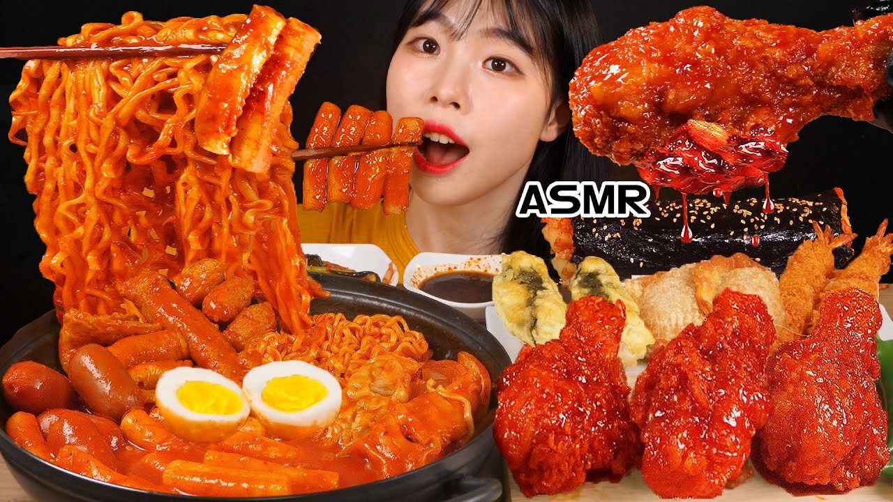 ASMR MUKBANG Spicy Chicken Tteokbokki, Seasoned Chicken, Kimchi Gimbap Cheese, Fries, Eat