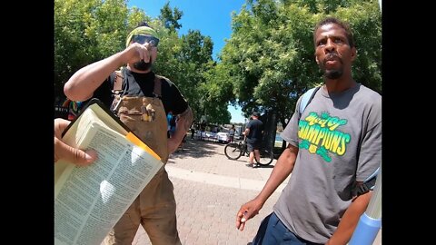 2 Demon Thugs get aggressive w/Christian Street Preacher