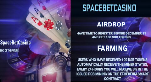 【AIRDROP Space Bet Casino】Ganhe 100 token SBC ($10) | Vai render 3% dia no Stake | Crypto