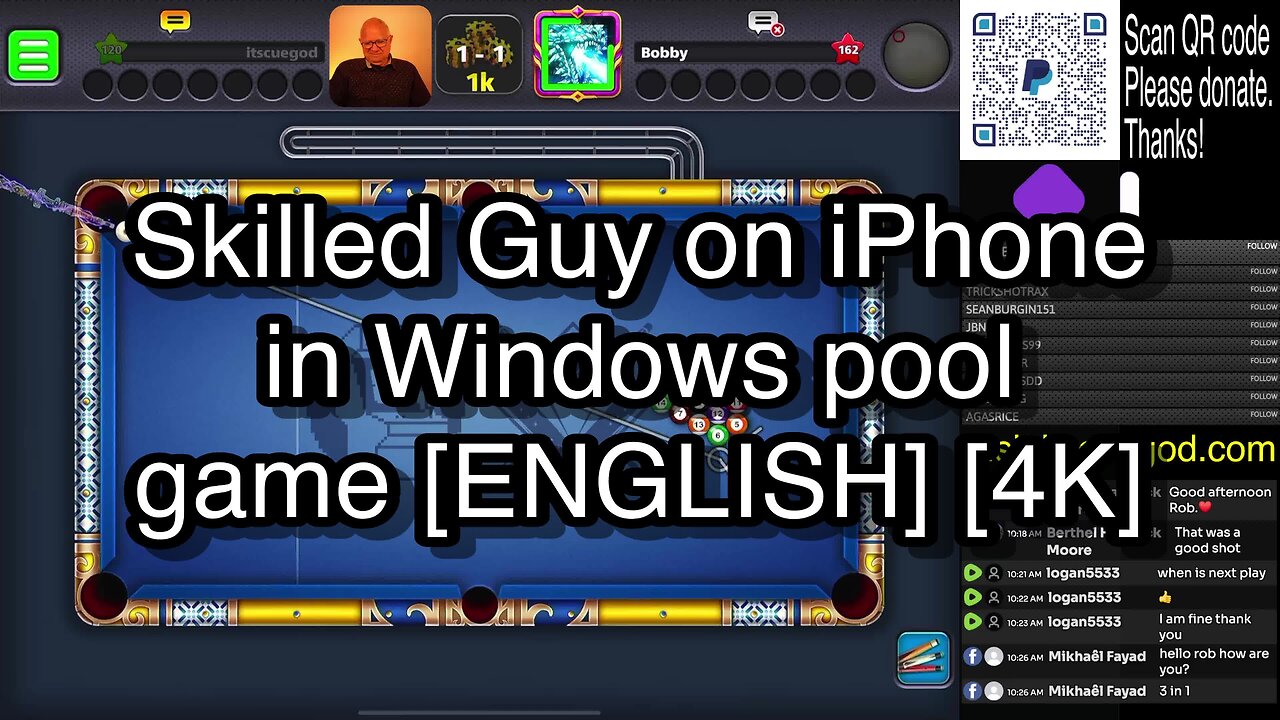 Skilled Guy on iPhone in Windows pool game [ENGLISH] [4K] 🎱🎱🎱 8 Ball Pool 🎱🎱🎱[ReRun]