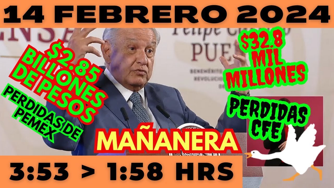 💩🐣👶 AMLITO | Mañanera *Miércoles 14 de febrero 2024* | El gansito veloz 3:53 a 1:58.