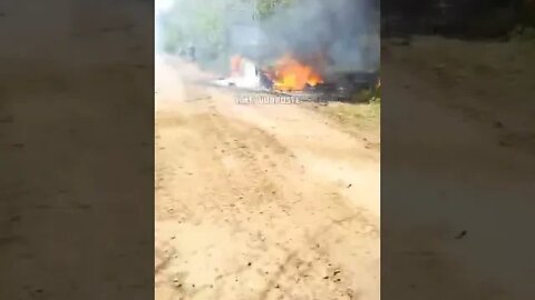 The burning vehicle of the Territorial Defense of the Armed Forces of Ukraine