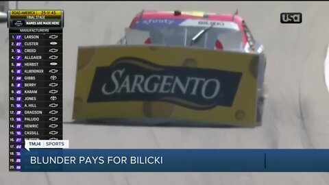 NASCAR's Josh Bilicki collides with Sargento sign at Road America