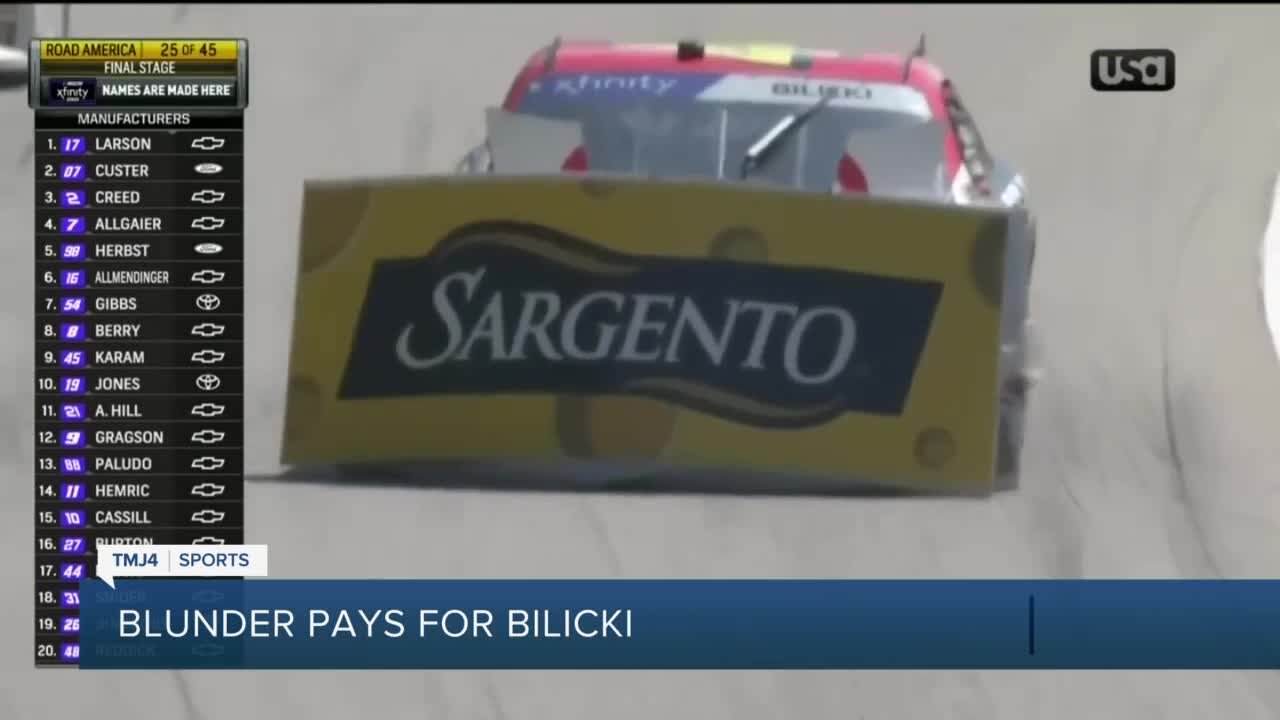 NASCAR's Josh Bilicki collides with Sargento sign at Road America