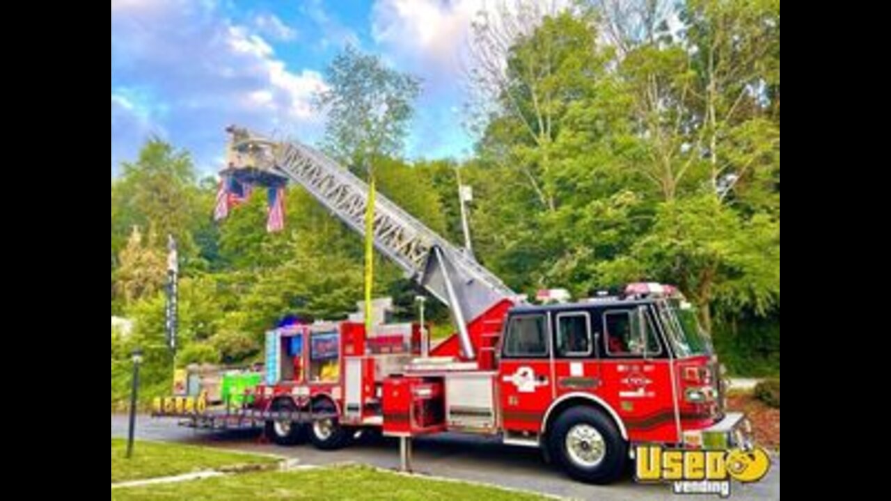 One of a Kind 40' Sutphen Tower Ladder Truck | Diesel Firetruck Themed Food Truck for Sale