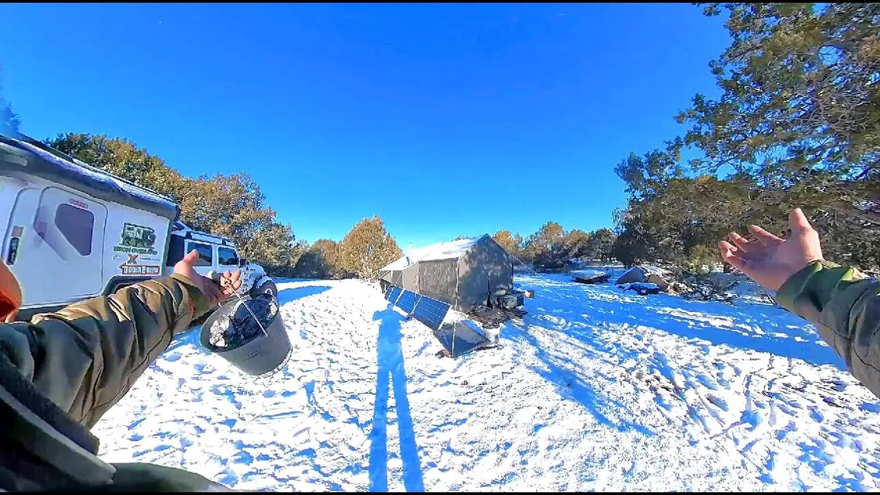 First Person POV Living OFF GRID ALL WINTER in the Snow in a Tent with Wood Burning Stove