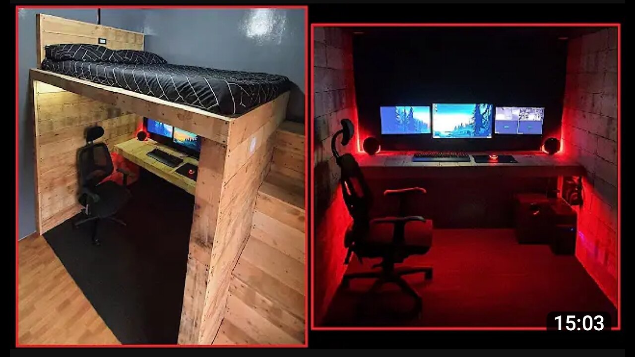 DIY Rustic Style Loft Bed Gaming Area