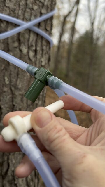 Busy working to get the sap lines ready.Its amazing the amount of natural vacuum these hills produce