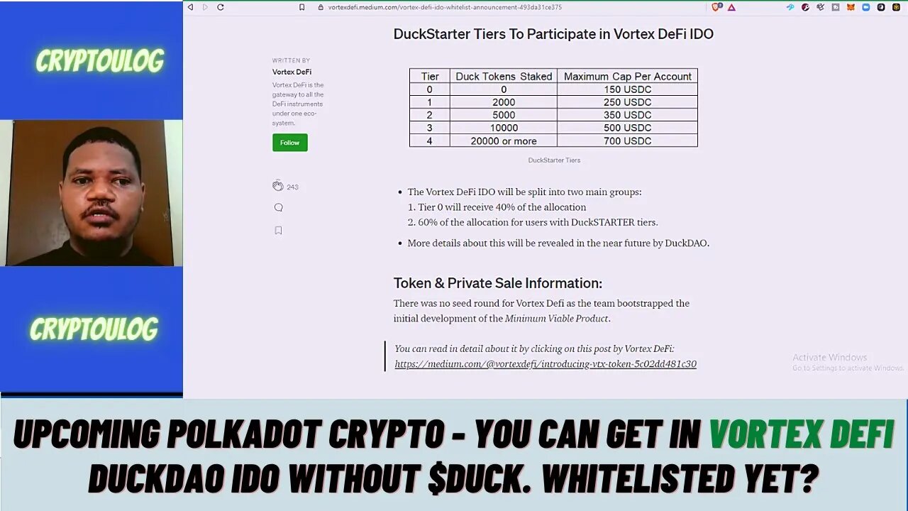 Upcoming Polkadot Crypto - You Can Get In Vortex Defi Duckdao IDO Without $DUCK. Whitelisted Yet?