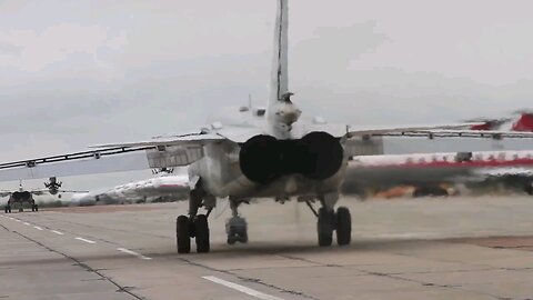 Front-line Sukhoi Su-24M fighter-bombers conducted a bombing exercise on a simulated enemy in the...