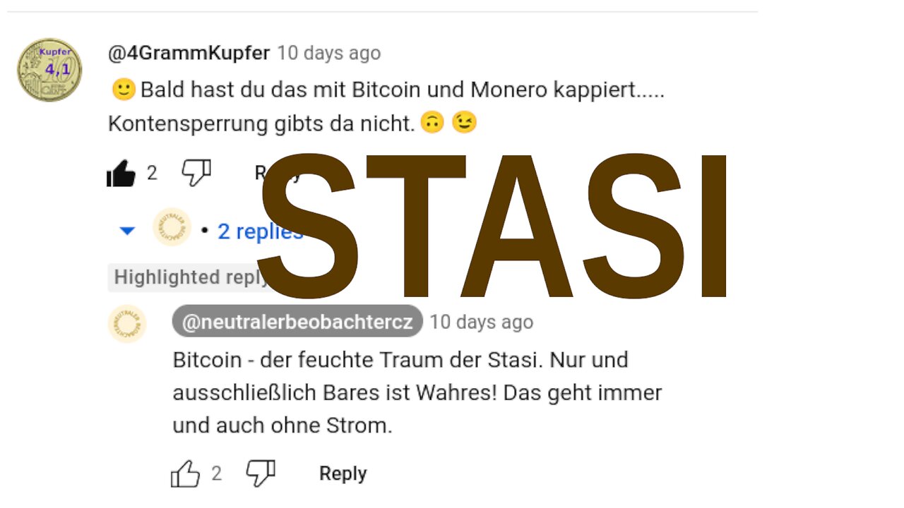 Bitcoin STASI-COIN @Moneypulation @neutralerbeobachtercz