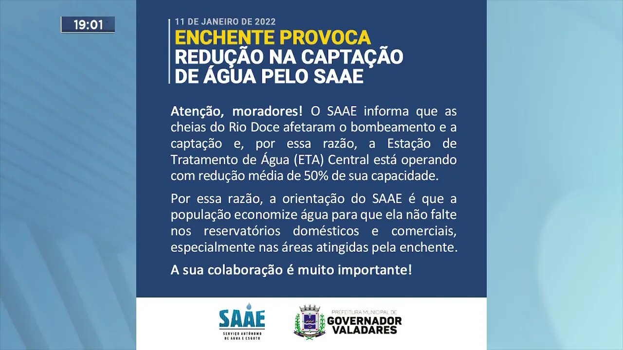 Governador Valadares: Enchente dificulta bombeamento e SAAE orienta população a economizar água