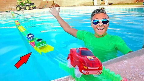 GIANT Magic Tracks RC Car Bridge Across the Pool Challenge