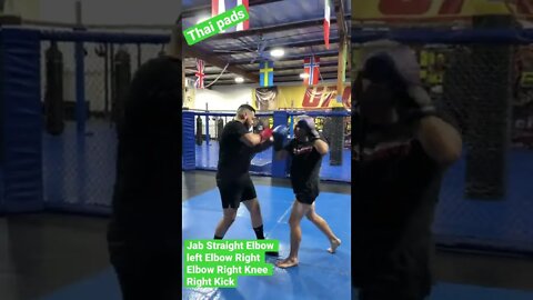 Thai pads working Elbow Knees and Kicks