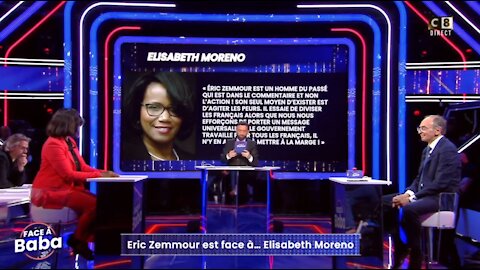 Vidéo 05/12 - Éric Zemmour répond à Élisabeth Moreno (invités à Face à Baba sur C8 le 16 décembre 2021)