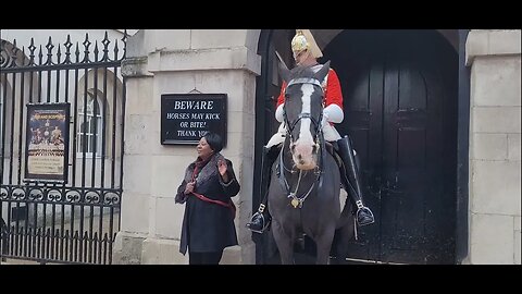 Tourist obsessed with touching the King's guards boots the guard tells her no #thekingsguard