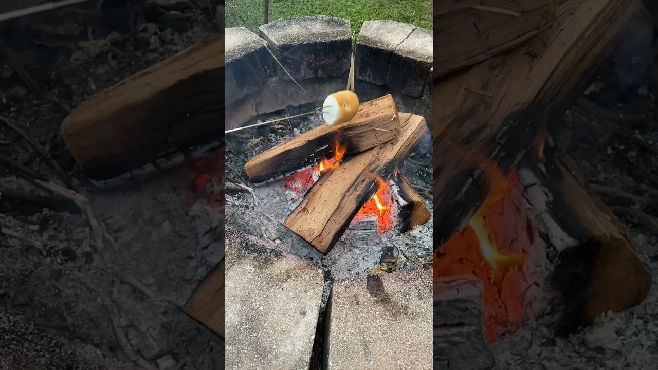 Roasting marshmallows over the first bonfire of the season!