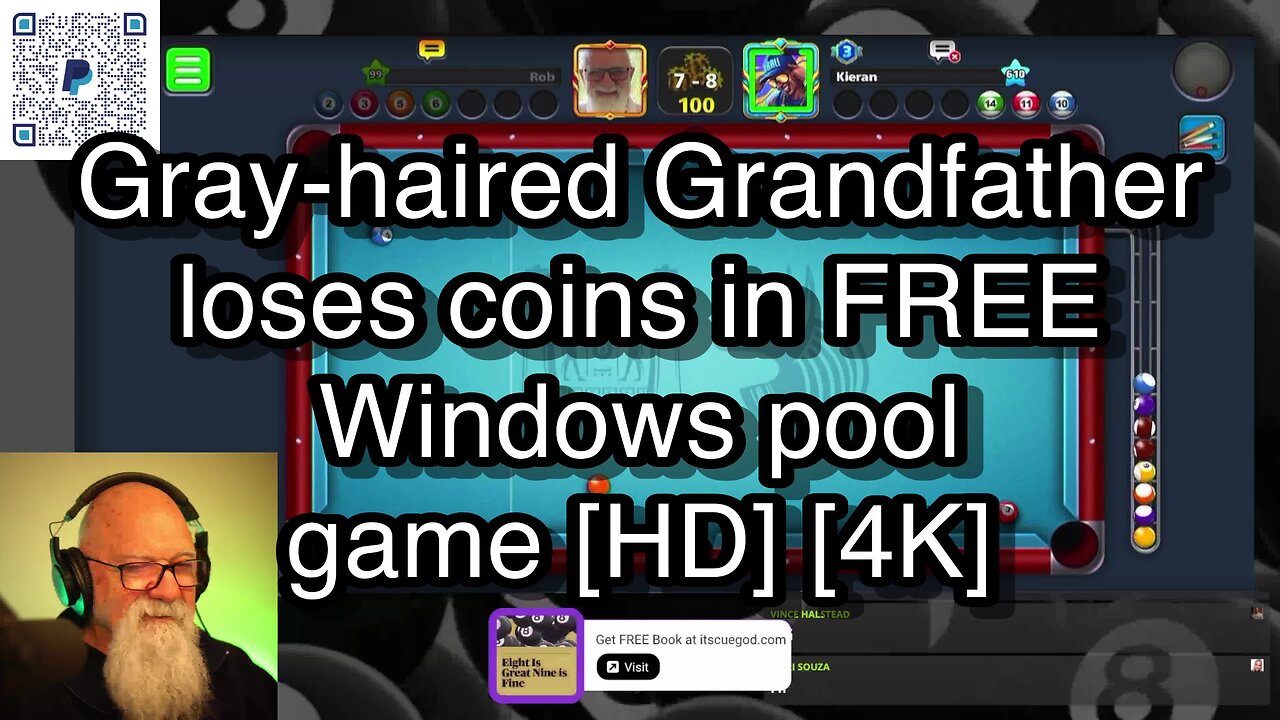 Gray-haired Grandfather loses coins in FREE Windows pool game [HD] [4K] 🎱🎱🎱 8 Ball Pool 🎱🎱🎱