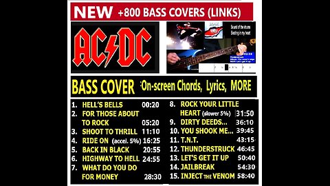 Bass cover AC/DC _ Chords real-time, Lyrics, Music videos, MORE