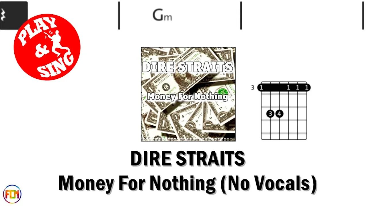 DIRE STRAITS Money For Nothing FCN GUITAR CHORDS & LYRICS NO VOCALS