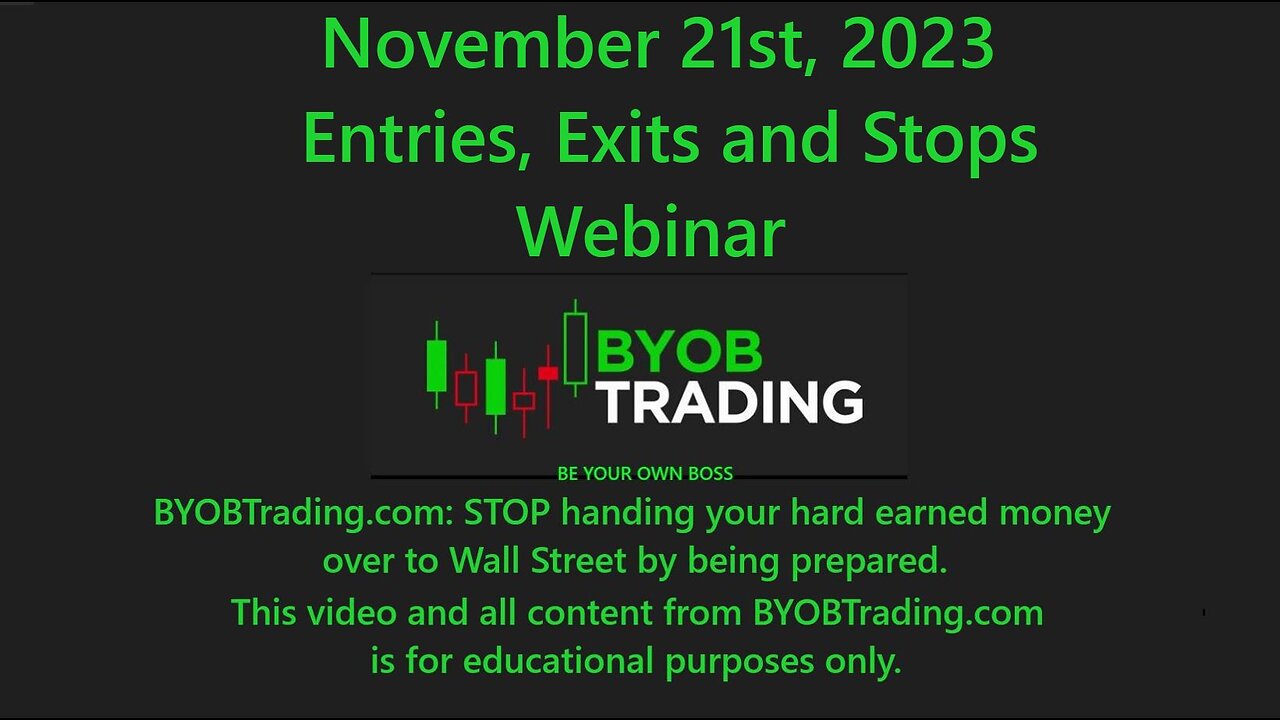 November 21st, 2023 Entries, Exits and Stops Webinar. For educational purposes only.