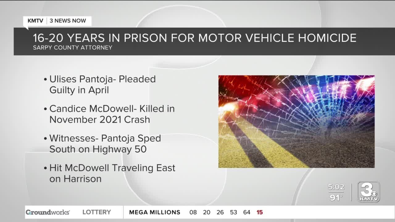 Omaha man sentenced to 16-20 years in prison for 2021 motor vehicle homicide in Sarpy County