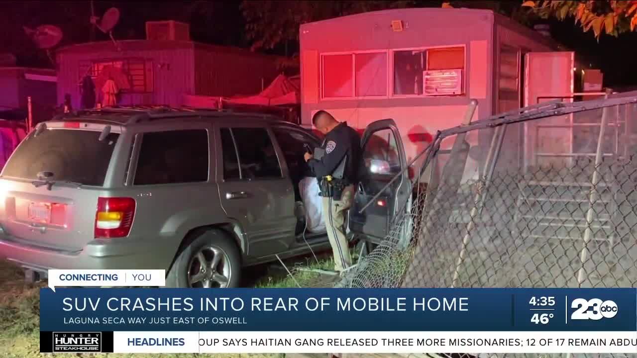 CHP: SUV hops curb, hits mobile home in East Bakersfield