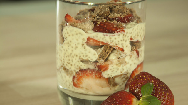 Chia Seed Pudding - Coffee Infused Yoghurt With Strawberries and Chocolate