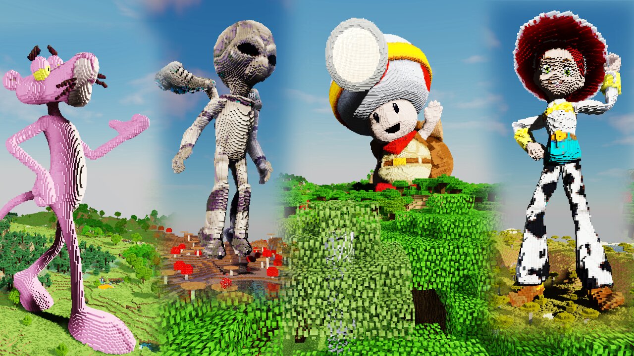 Minecraft Captain Toad, Jessie from Toy Story, Crypto-137 and Pink Panther Build Schematics