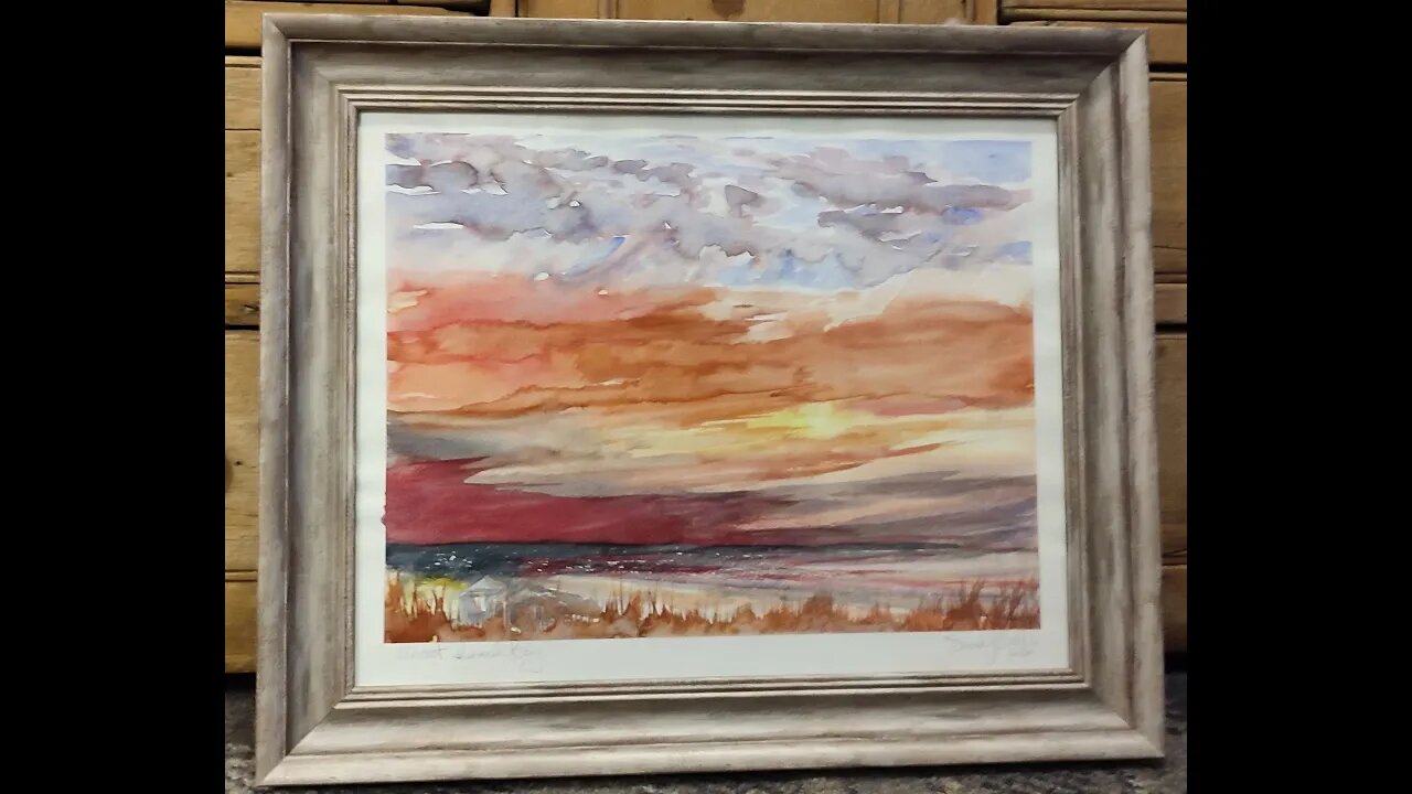 Kinmel Bay sunset, North Wales, Watercolour by David J Walker.