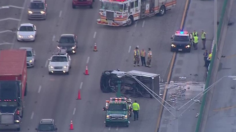 Flipped vehicle on I-95 NB in Boca Raton causes backups in Broward County