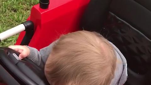 Sleepy Baby Falls Asleep Behind The Wheel