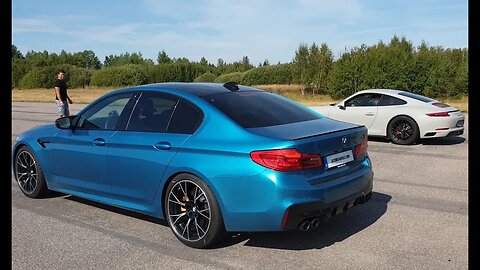DRAG RACE Porsche 991 Carrera GTS Mk II vs F90 BMW M5 Competition and ROLL RACE [4k 60p]