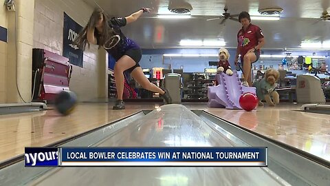 Local bowler celebrating win at national tournament