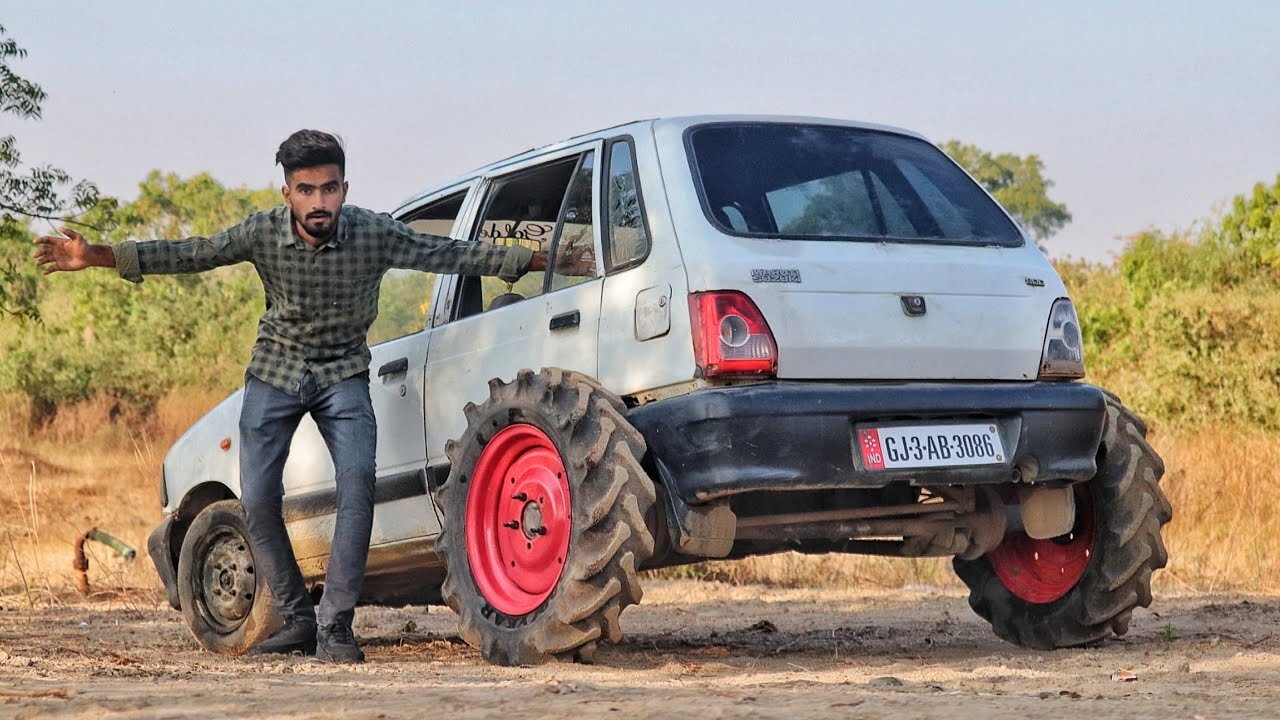 Monster Tractor Tyres in Car - कार में लगा दिए ट्रैक्टर के टायर - Will It Work ?