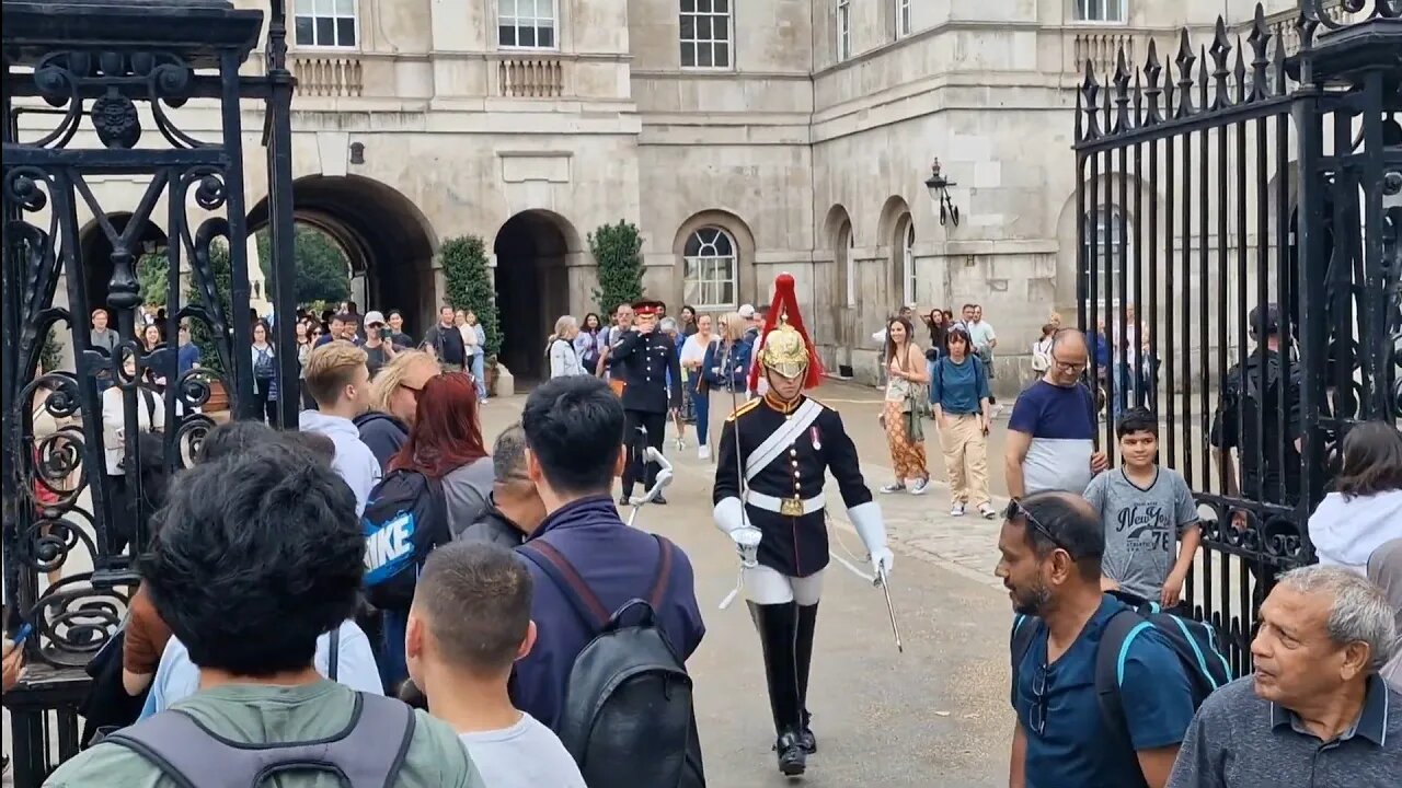 Guard shouts Make way for the kings life guard. every one disperse #horseguardsparade