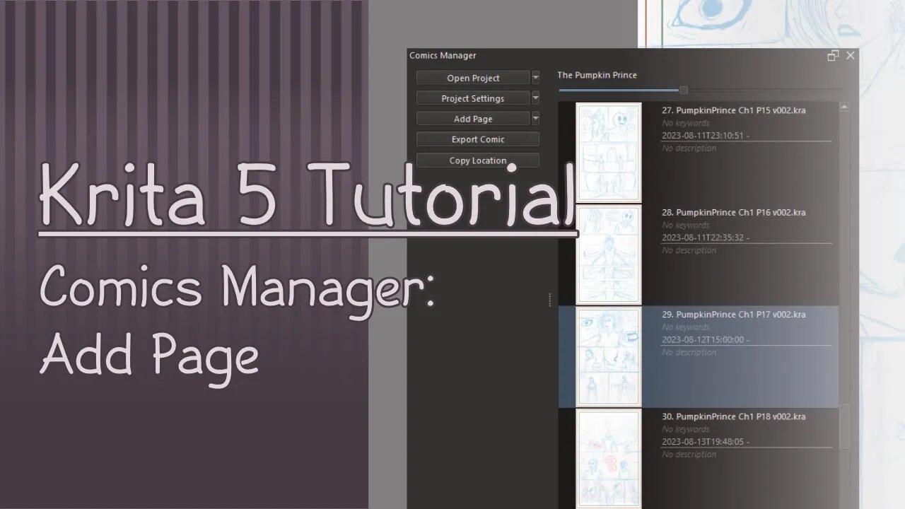 Krita 5.1 Tutorial: Comics Manager Adding Pages