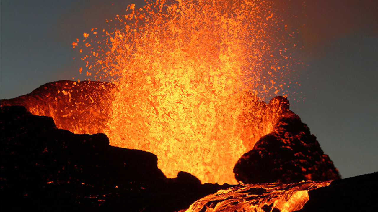 Lava running in the ocean from volcanic lava eruption on Big Island Hawaii.