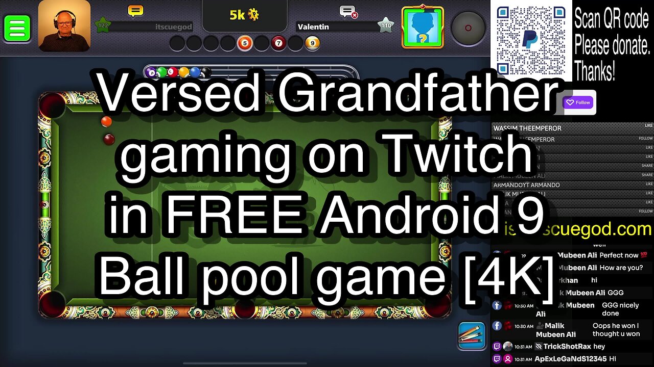 Versed Grandfather gaming on Twitch in FREE Android 9 Ball pool game [4K] 🎱🎱🎱 8 Ball Pool 🎱🎱🎱