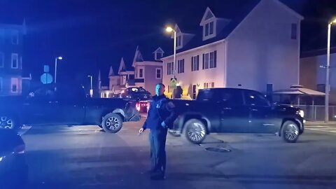 Boston police respond to an accident at Walnut ave. and Dale Street