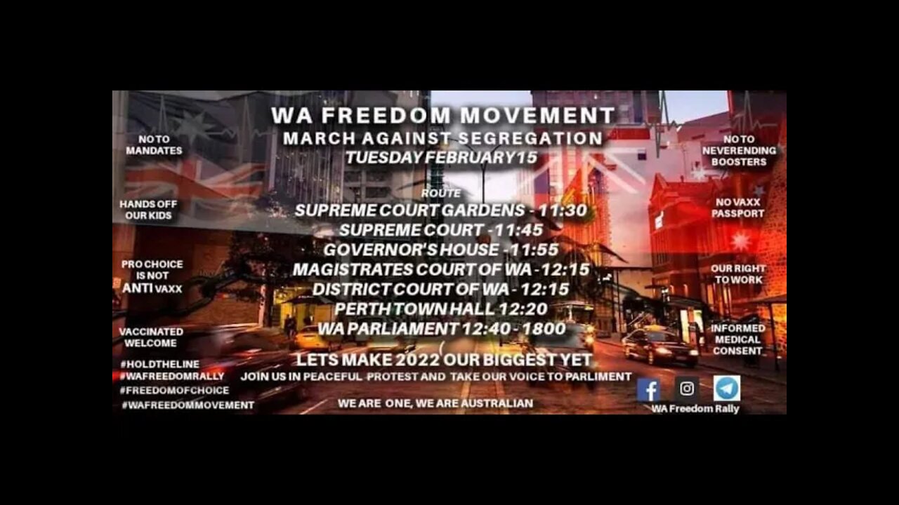 WA FREEDOM MOVEMENT MARCH AGAINST SEGREGATION TUESDAY 15TH FEBRUARY 2022