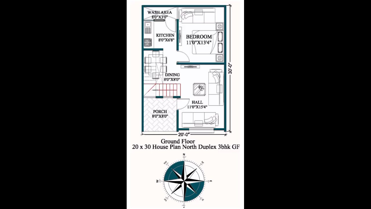 20 × 30 house plan|North Duplex 3 bhk home plan| 600sqft house plan| 20 by 30 home plan#housedesign