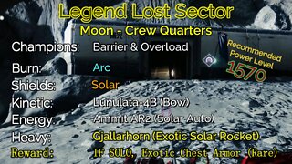 Destiny 2 Legend Lost Sector: Moon - K1 Crew Quarters 9-7-22 on my Hunter