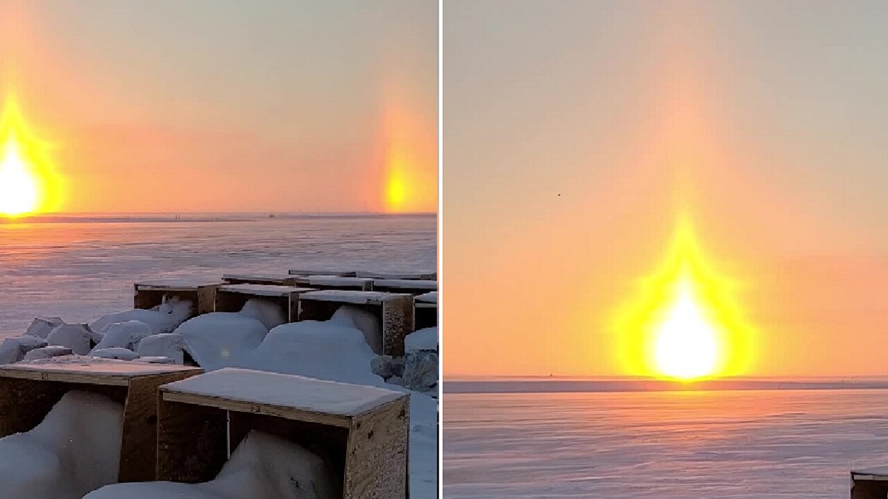 Arctic sunset creates stunning "sun dog" illusion