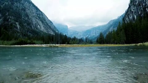 Rainy Day At Lake In The Mountains