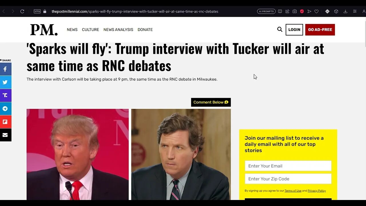 Donald Trump interview with tucker Carlson aired at the same time as fox news RNC debate. Ratio+++