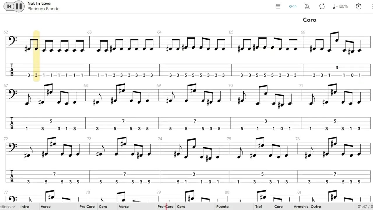 Platinum Blonde - not in love(Bass TAB)